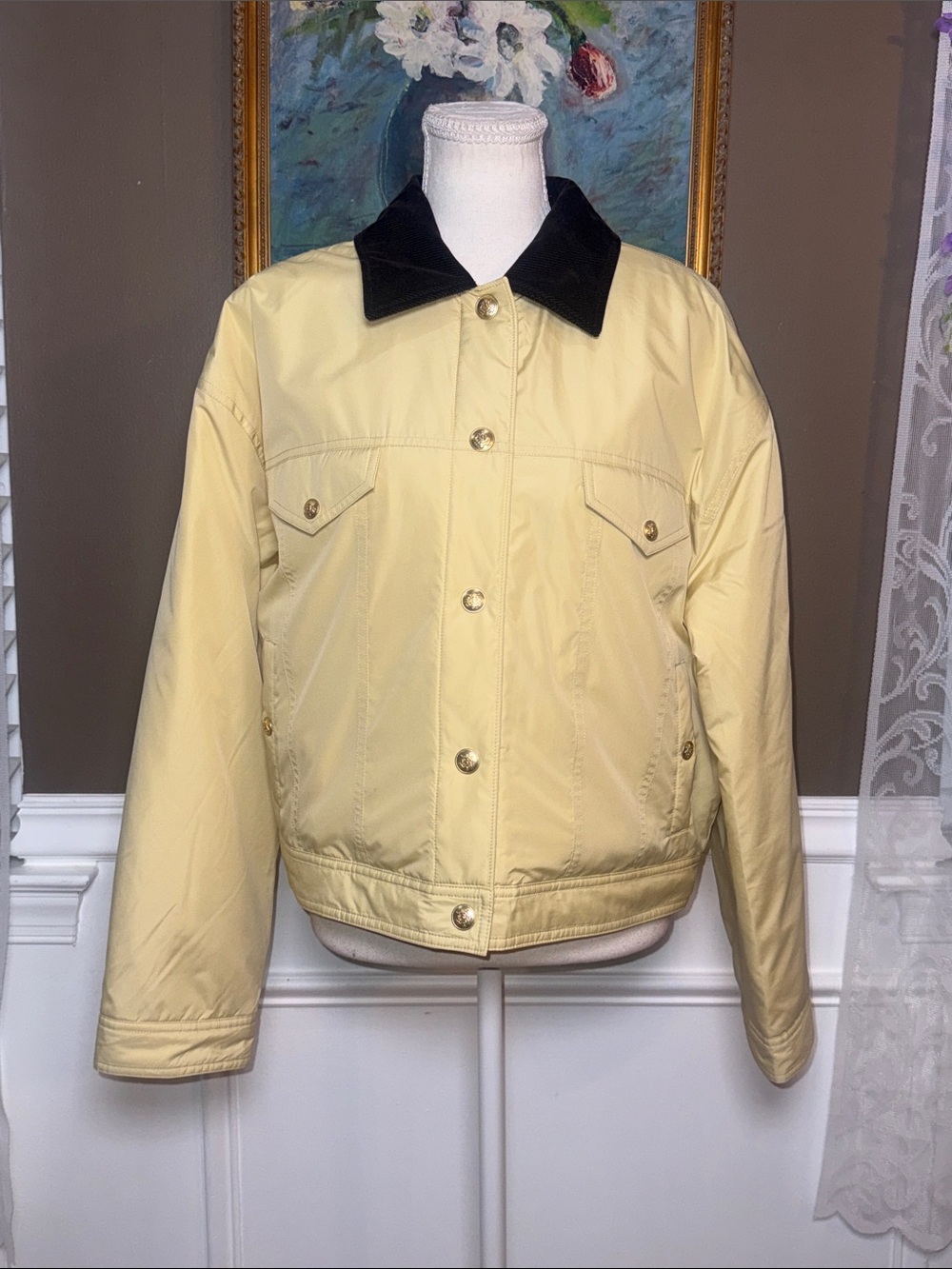 J.Crew Signature Trucker Puffer Jacket M Yellow Corduroy Collar